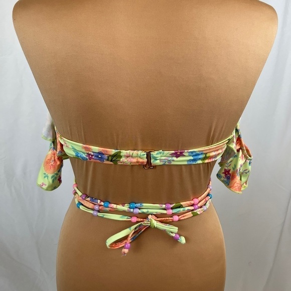 Whipped Cream Monroe Flutter Sleeve Floral Bandeau Bikini Top‎ - Picture 3 of 6